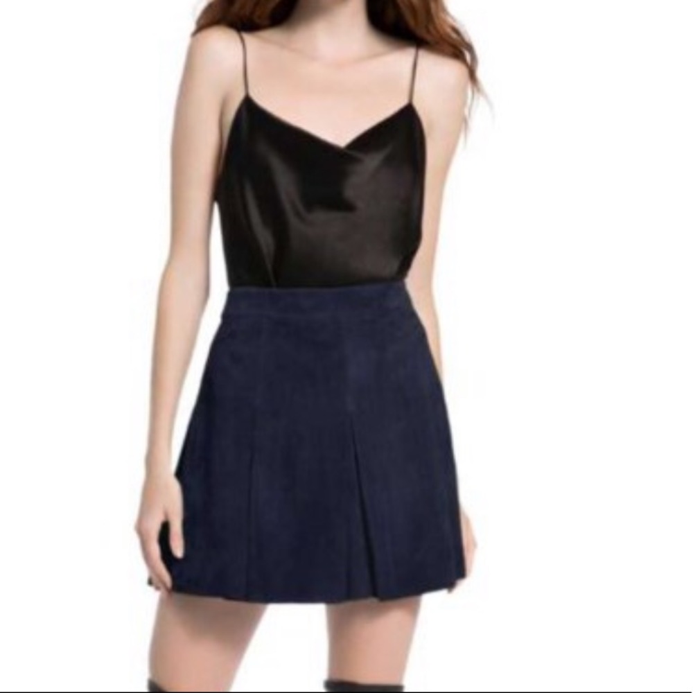 COPY - Alice and Olivia Lee suede Navy pleated skirt ✨💫